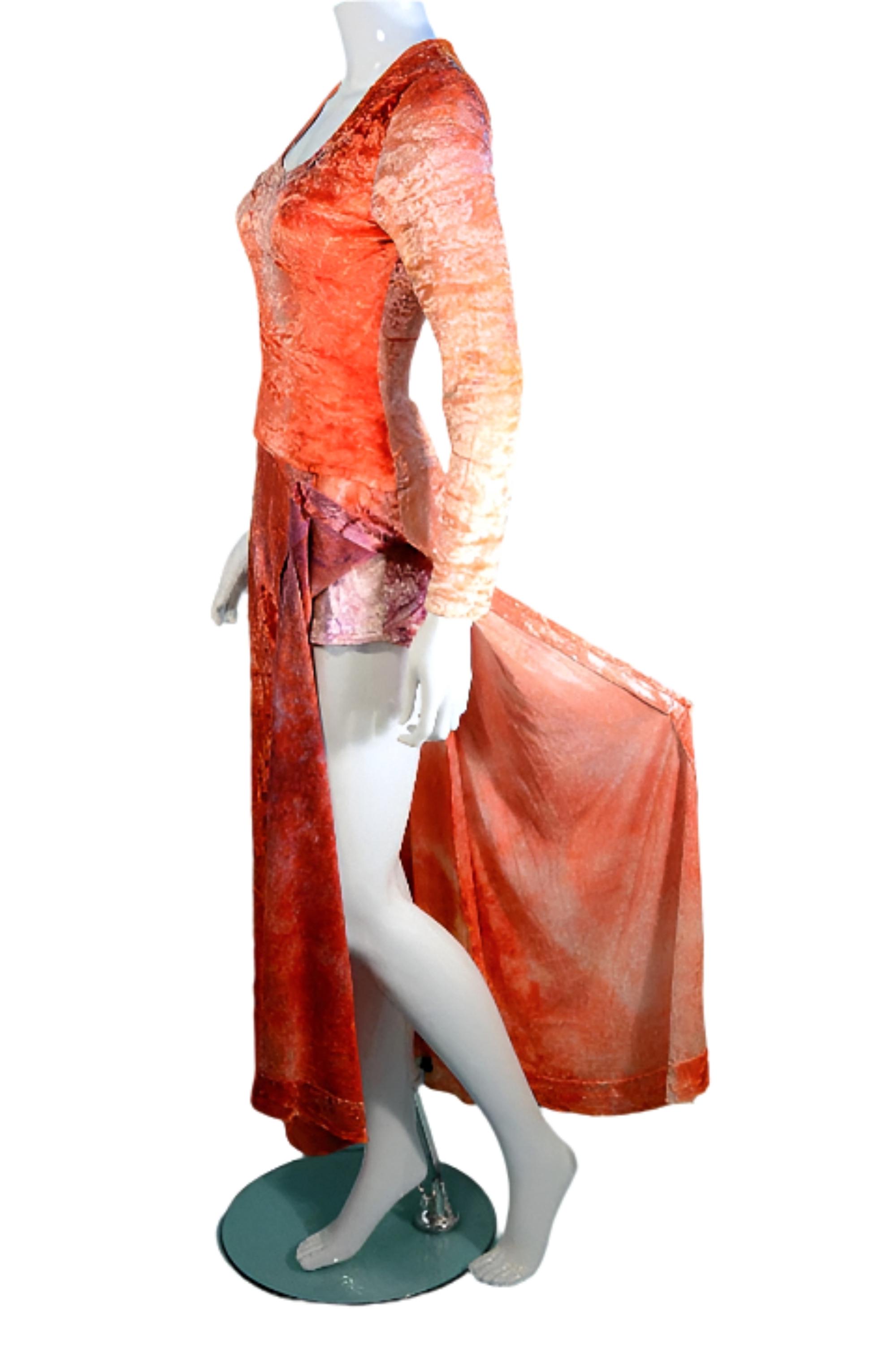 70S Tie-Dyed Velvet Maxi Dress & Hot Pants Set