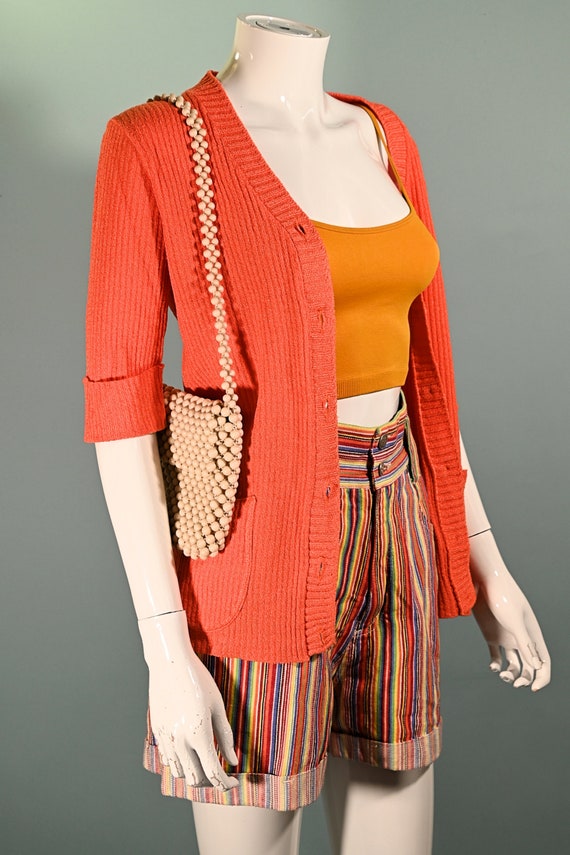 60s Orange V Neck Mod Short Sleeve Top, Marbella … - image 7