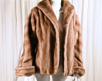 Vintage 60s Faux Fur Jacket, Cropped Fake Mink Jacket by Wink, Collins & Aikman L