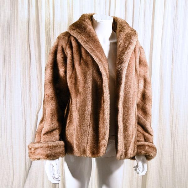 Vintage 60s Faux Fur Jacket, Cropped Fake Mink Jacket by Wink, Collins & Aikman L