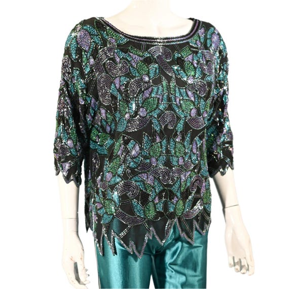 Vintage 70s/80s Heavily Beaded Sequin Top, Deco F… - image 1