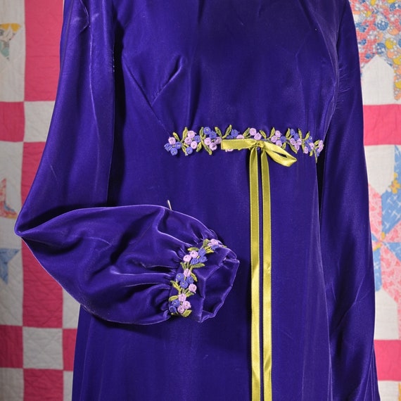 Vintage 60s Mod Purple Velvet Maxi Dress, Hippie … - image 3