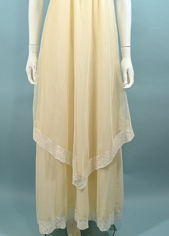 Vintage 60s Cream Sheer Lace Maxi Dress, 20s Styl… - image 5