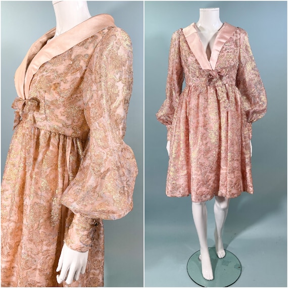 Vintage 60s Soft Pink Metallic Gold Mod Party Dre… - image 1