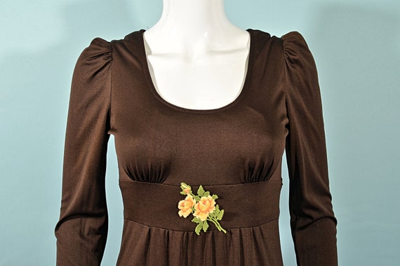 Vintage 70s Brown Knit Maxi Dress w/Applique Flow… - image 6