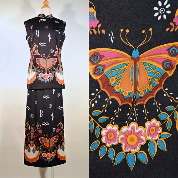 Vintage 60's Psychedelic Butterfly Print Bohemian