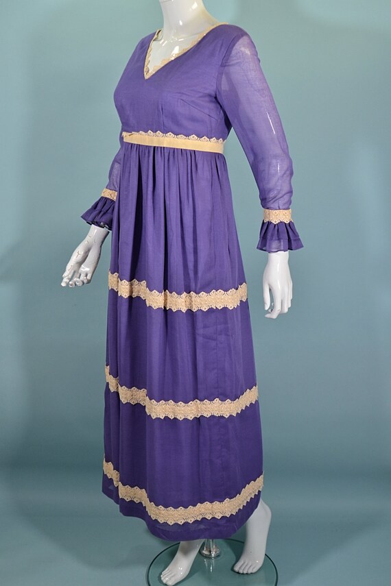 Vintage 60s/70s Purple Maxi Dress Ruffle & Lace D… - image 7