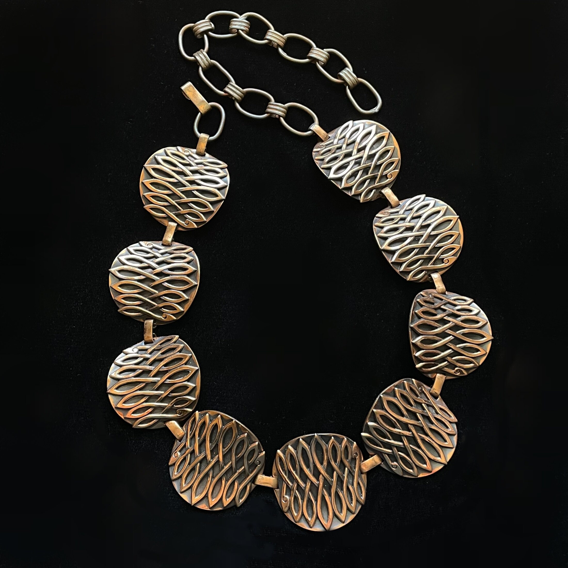 Vintage Copper Disc Chain Belt, 60s Modernist Handmade Belt  display picture 3