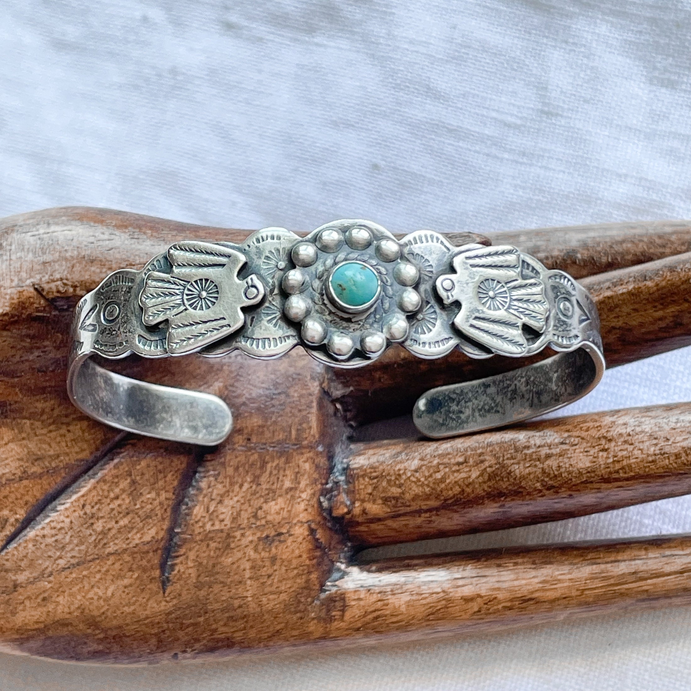 Vintage Fred Harvey Era Sterling Turquoise Thunderbird Bracelet