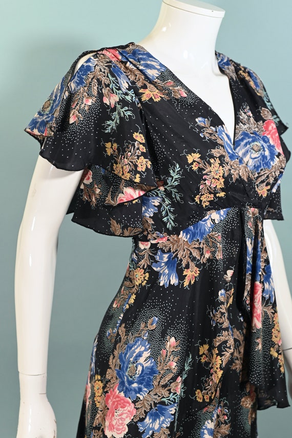 Vintage 70s Flutter Sleeve Floral Dress, 40s Styl… - image 2