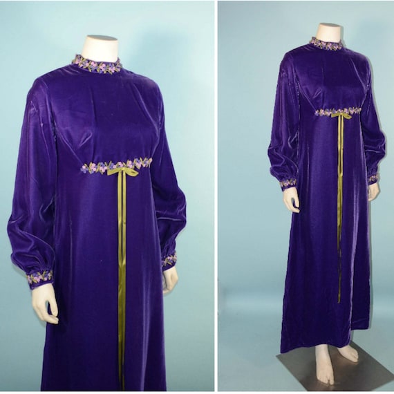 Vintage 60s Mod Purple Velvet Maxi Dress, Hippie … - image 6