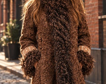 Vintage Sheared Lamb Fur Coat: Mongolian Curly Lamb Trim, XS