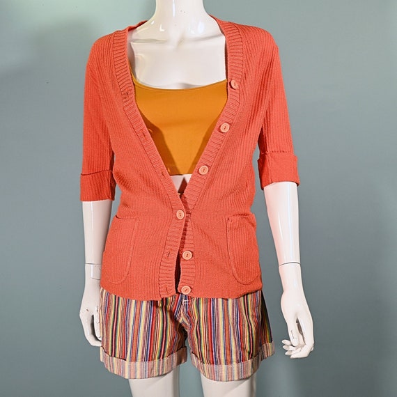 60s Orange V Neck Mod Short Sleeve Top, Marbella … - image 1