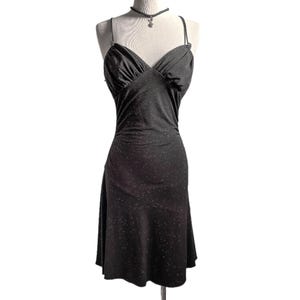 Vintage 90s Black Sparkle Party Dress, Night Triangles S