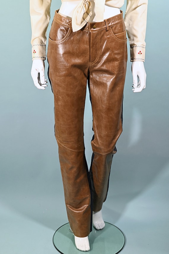 Vintage Leather/denim Jeans, Patchwork Leather Jeans/leather