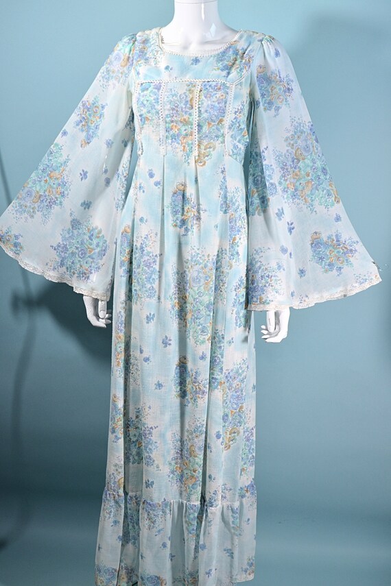 Vintage Angel Sleeve Maxi Dress, Soft Blue Floral… - image 5