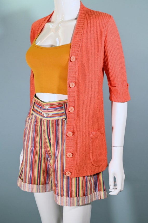 60s Orange V Neck Mod Short Sleeve Top, Marbella … - image 3