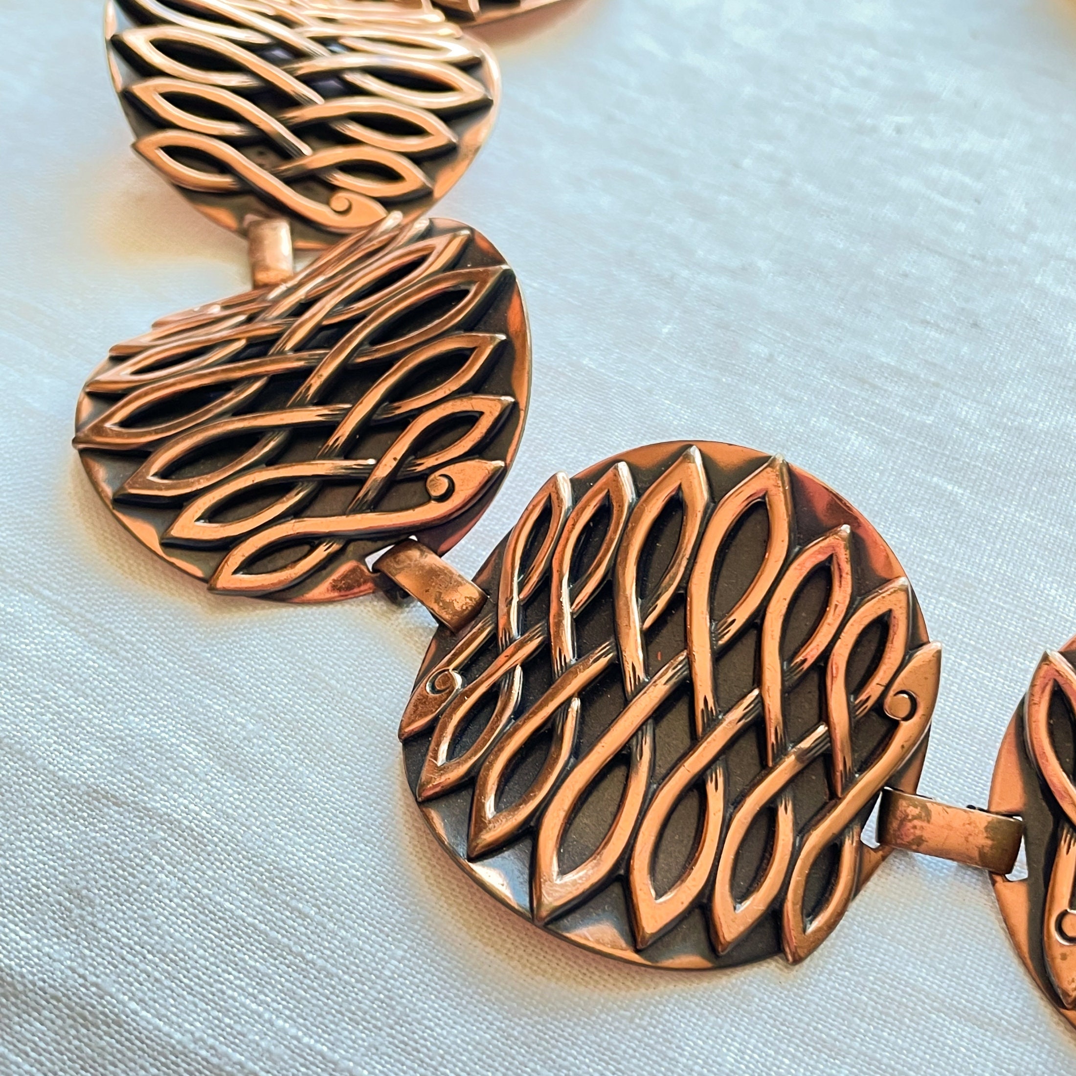 Vintage Copper Disc Chain Belt, 60s Modernist Handmade Belt 