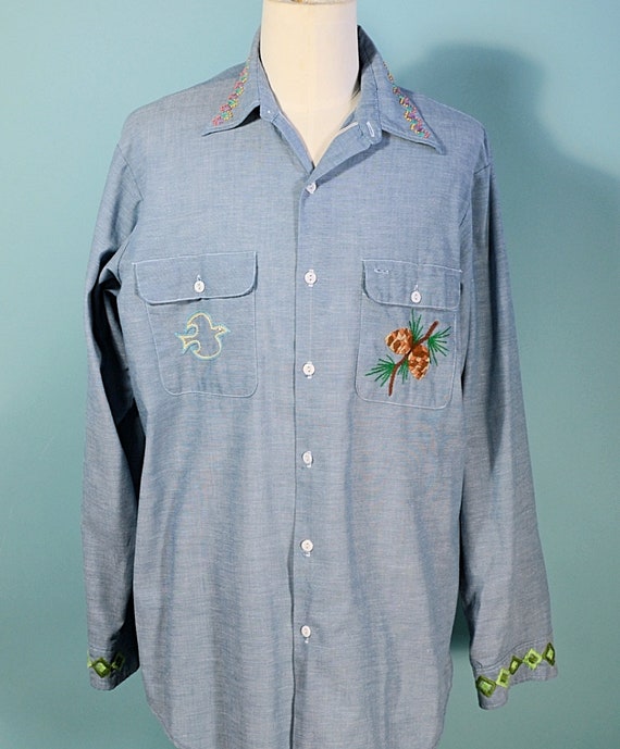 Vintage 70s Hand Embroidered Hippie Shirt, Sunris… - image 5