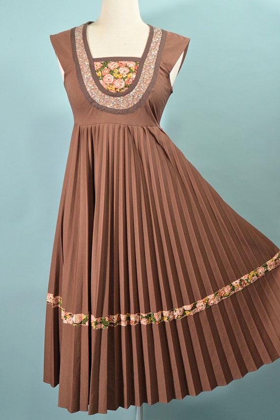 70s Patchwork Empire Waist Dress, OOPS of Califor… - image 3