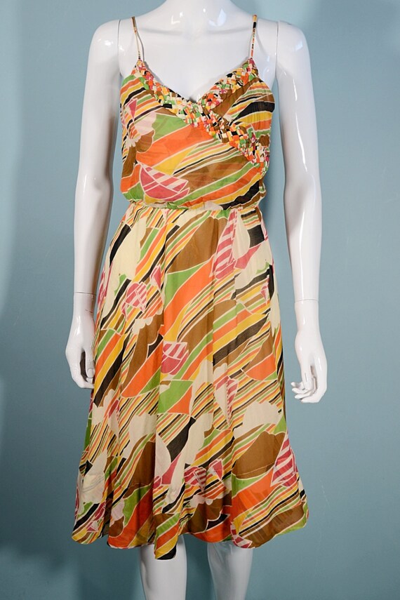 Vintage 70s Spaghetti Strap Summer Dress, Nautica… - image 4