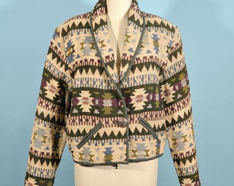 Vintage Cropped Southwestern Jacket, Tapestry Western Style Jacket, Boxy Fit, SZ  L