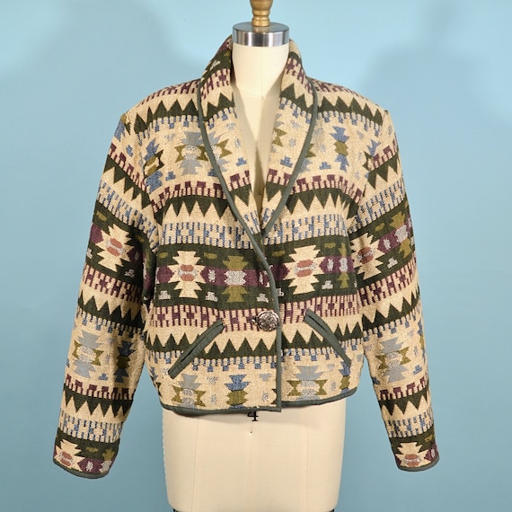 Vintage Cropped Southwestern Jacket, Tapestry Wes… - image 1
