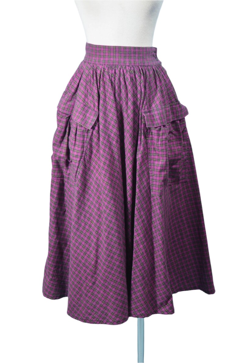 80s Full Skirt with Pockets, Purple Plaid 24" Waist image 4