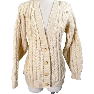 SALE Carducci Cream Wool Cardigan Sweater, Cable Knit Fisherman Sweater M