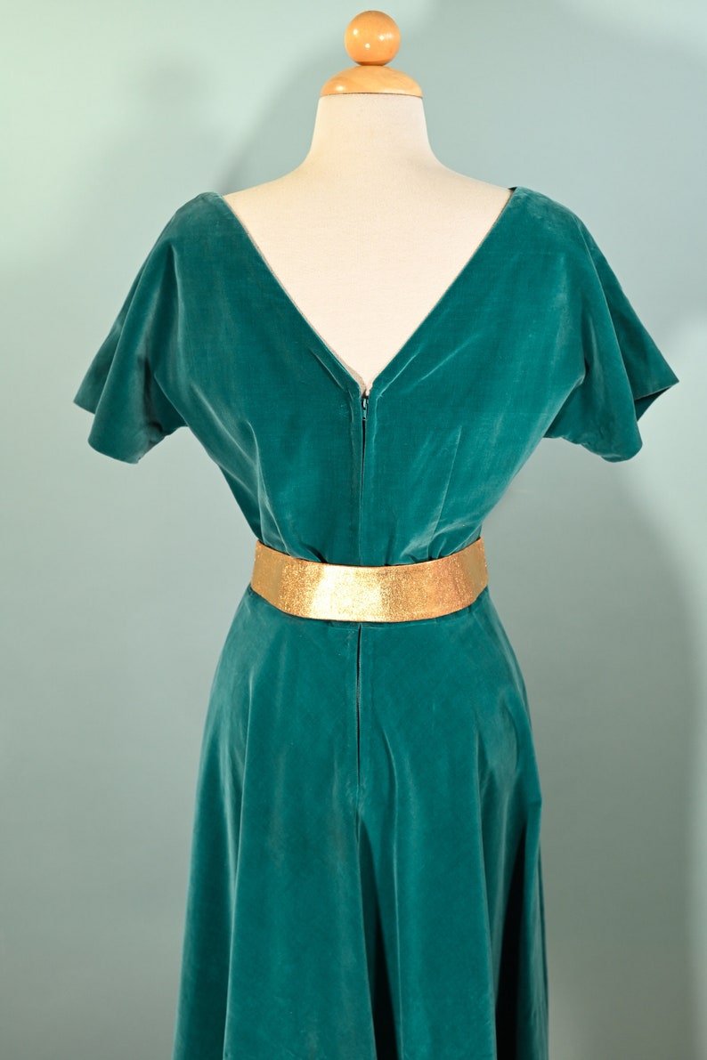 Vintage Teal Velvet Fit & Flare Party Dress, 26 W Size S image 9