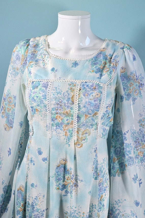 Vintage Angel Sleeve Maxi Dress, Soft Blue Floral… - image 8