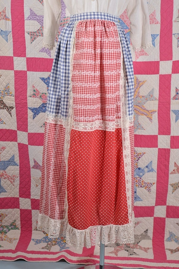 SALE Vintage 60s Patchwork Gingham & Lace Skirt, … - image 2