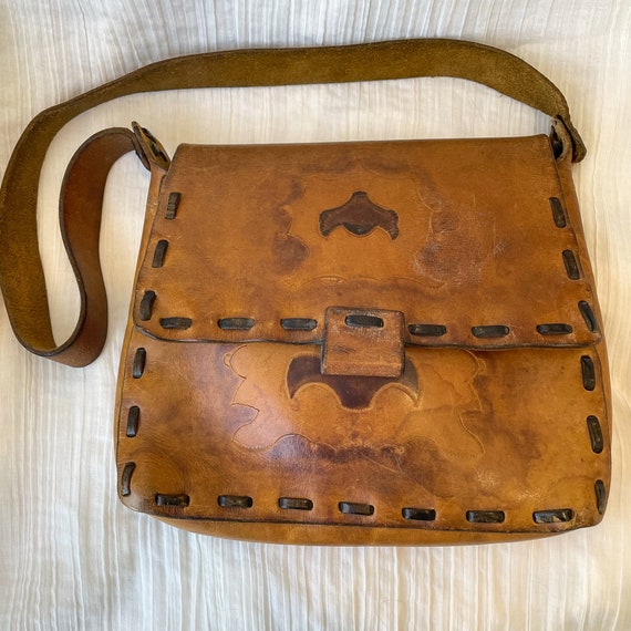 Vintage Handmade Leather Bag, Messenger Style Bag… - image 8