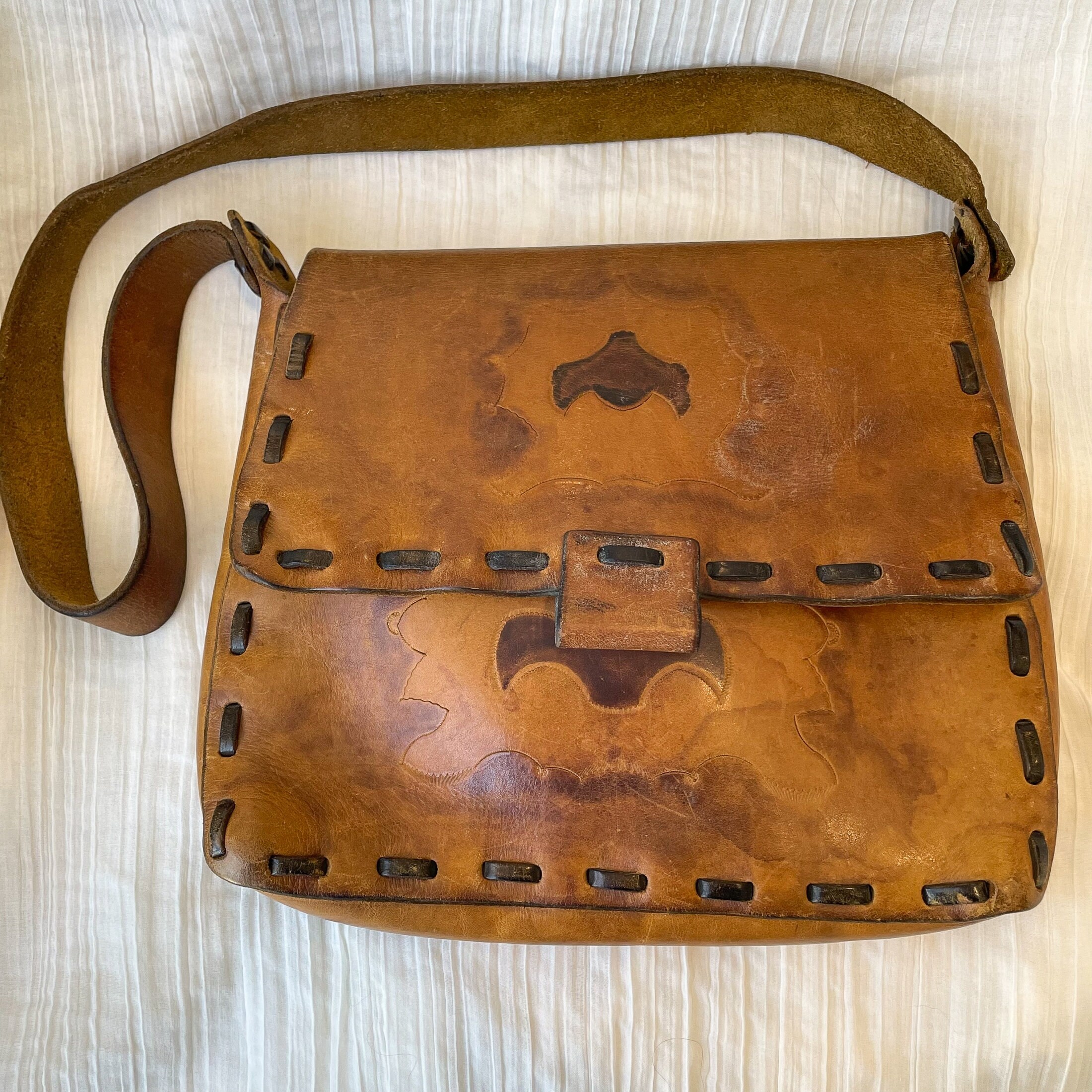 Borsa messenger in pelle fatta a mano, stile vintage, con tasca Borsa messenger in pelle fatta a mano, stile vintage, con tasca