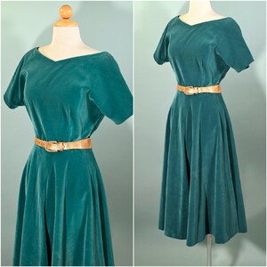 Vintage Teal Velvet Fit & Flare Party Dress, 26 W Size S image 7