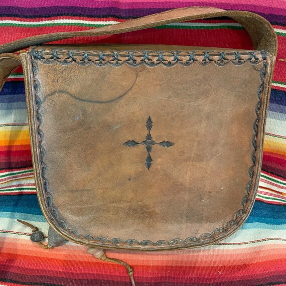 Vintage Tooled Leather Southwestern Shoulder Bag … - image 8