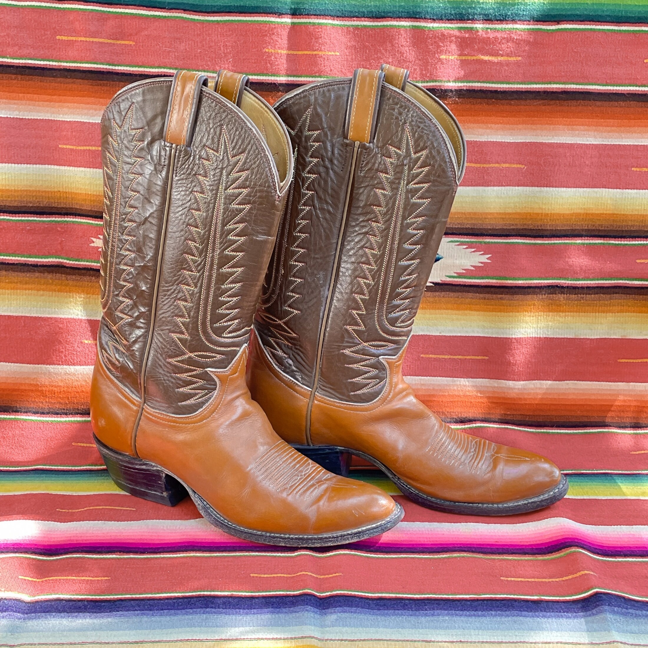 Vintage Leather Tony Lama Cowboy Boots, Style 6210 2 Tone 
