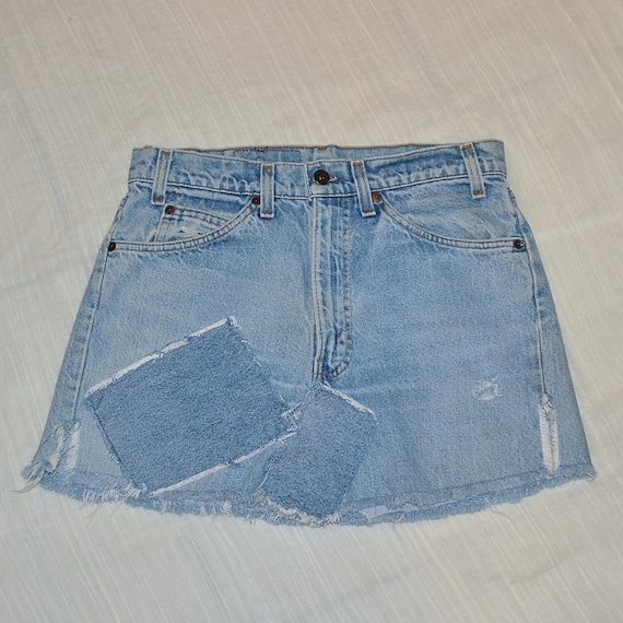 Vintage Patchwork Levis Denim Skirt, Orange Tag OO