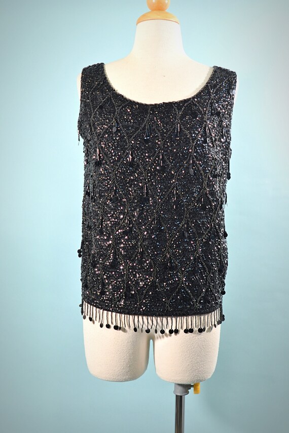 Vintage Black Sequin/Beaded Top, 60s GO GO Sparkl… - image 5