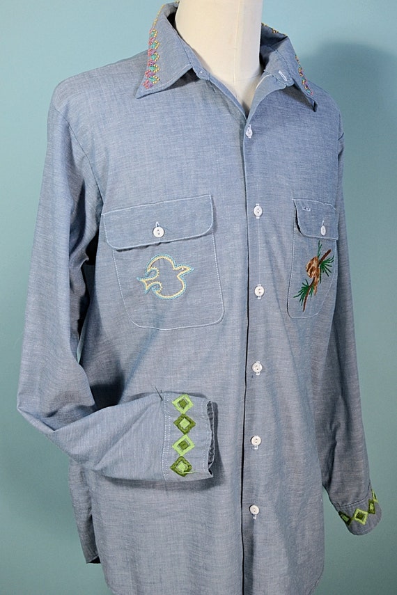 Vintage 70s Hand Embroidered Hippie Shirt, Sunris… - image 10