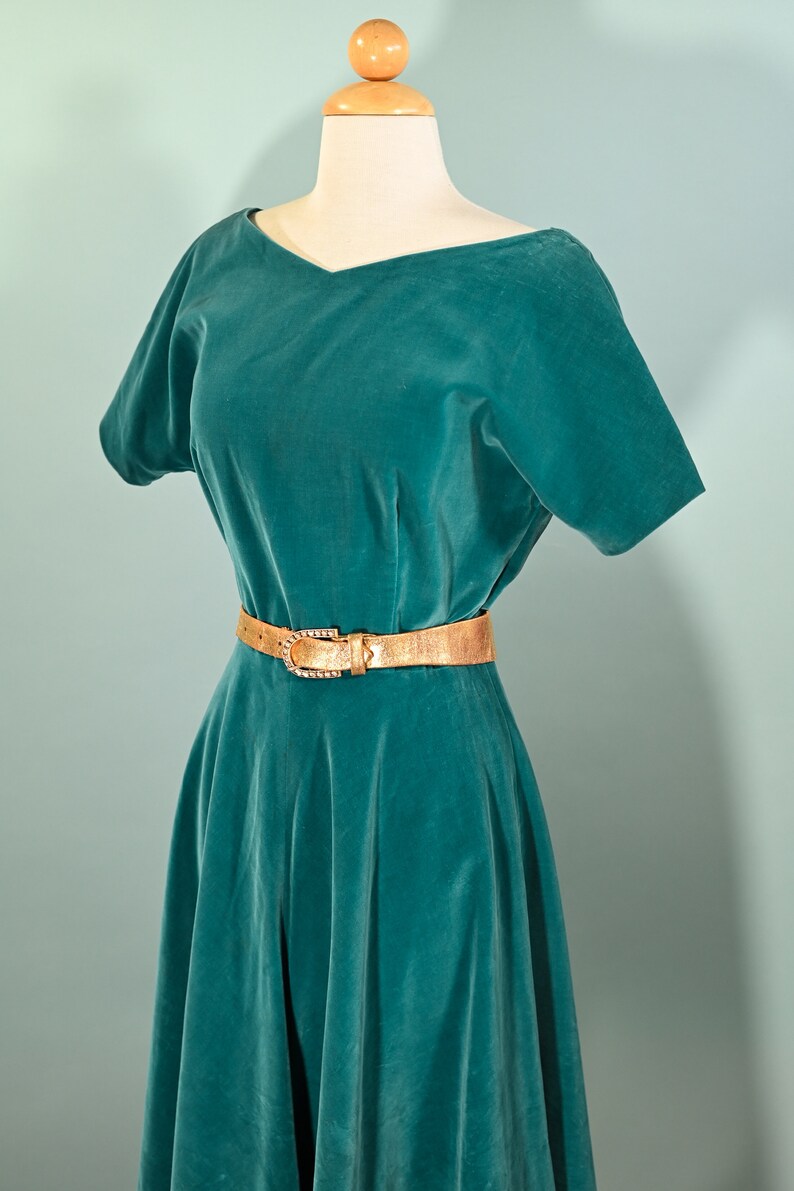 Vintage Teal Velvet Fit & Flare Party Dress, 26 W Size S image 5