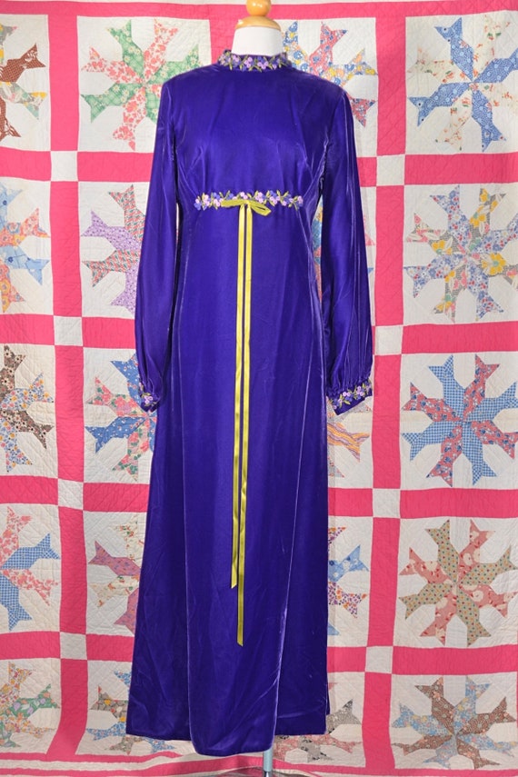 Vintage 60s Mod Purple Velvet Maxi Dress, Hippie … - image 5