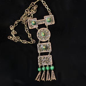 Vintage Casa Maya Pendant Necklace, Hand Crafted Aztec/Maya Style Hammered Brass/Copper