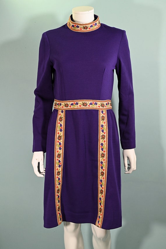 Vintage 60s Deep Purple Hippie Dress, Embroidered… - image 4