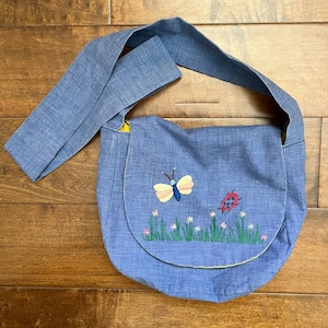 Vintage Handmade Embroidered Shoulder Bag Purse, OOAK Hippie Bag