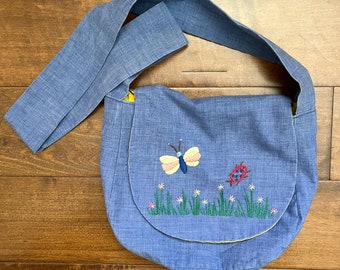 Vintage Handmade Embroidered Shoulder Bag Purse, OOAK Hippie Bag