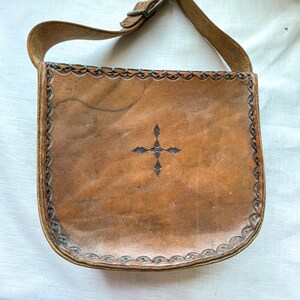 Vintage Tooled Leather Southwestern Shoulder Bag w/Ceramic Beads image 7