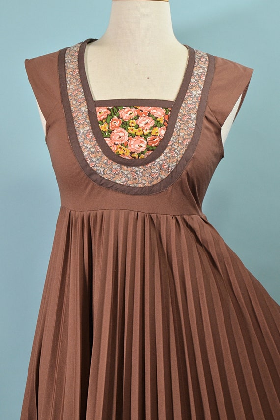 70s Patchwork Empire Waist Dress, OOPS of Califor… - image 7