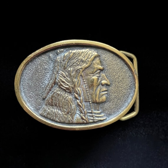 Vintage 70s Solid Brass Native American Indian Be… - image 8