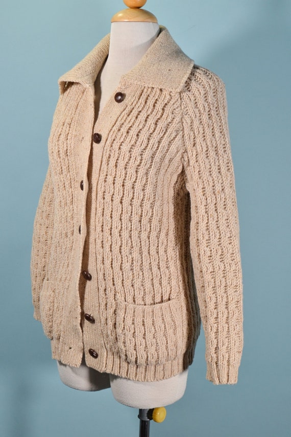 Vintage 60s/70s Chunky Hand Knit Cardigan Cottage… - image 7